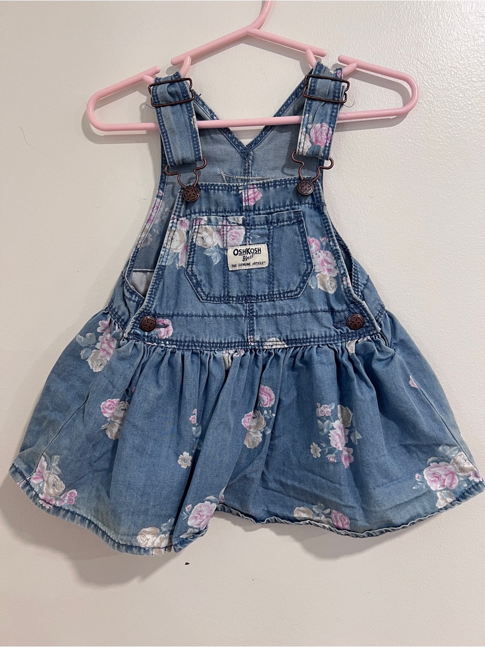 OshKosh B'gosh Denim Floral Pinafore Dress - Blue & Pink